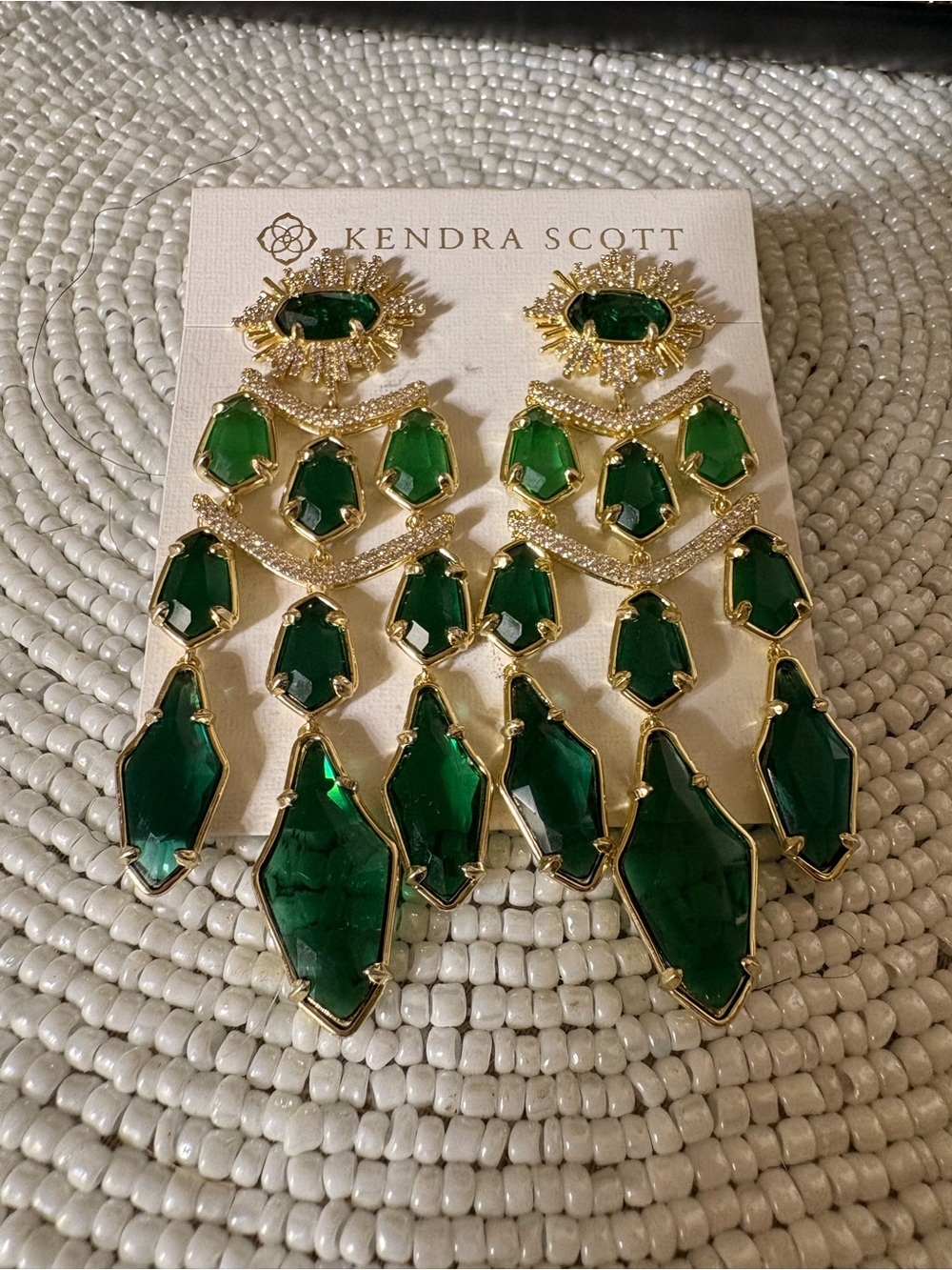 Kendra Scott Gold-Tone Emerald Green Multi-Drop Chandelier Earrings